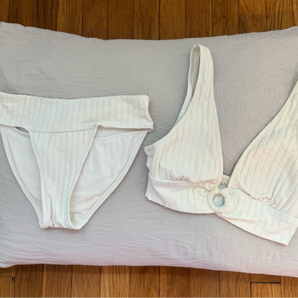 Aerie White Ribbed Bikini Top and Bottom, Good Condition